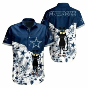Dallas Black Cats Floral Tropical Hawaiian Shirt