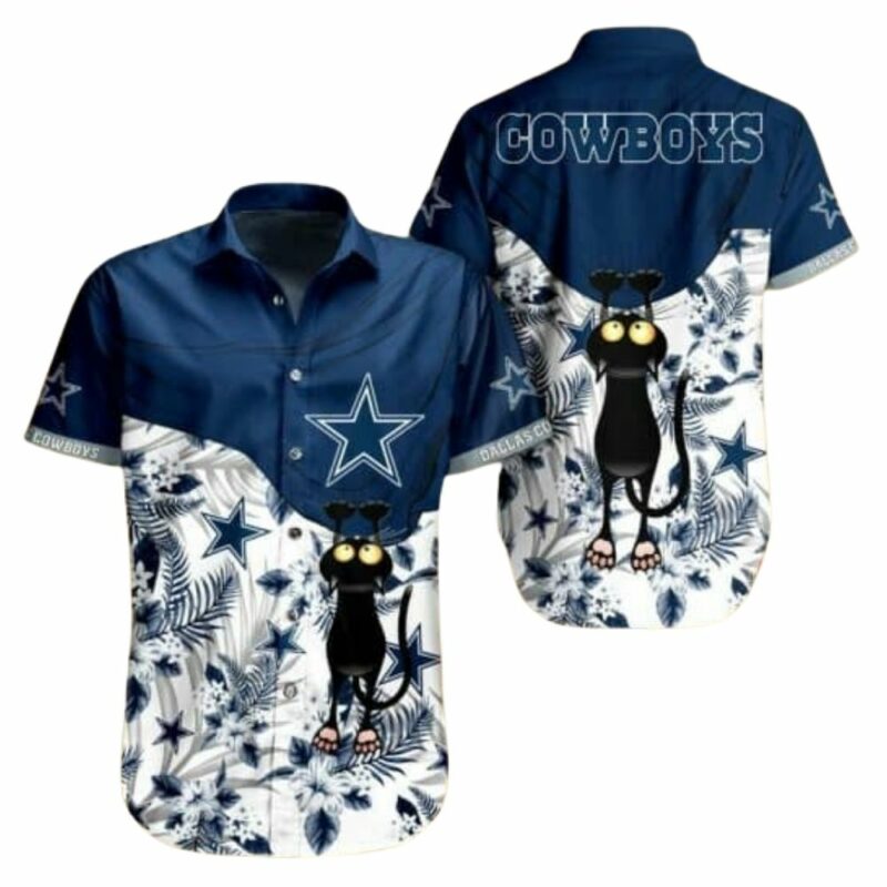 Dallas black cats floral tropical hawaiian shirt 1