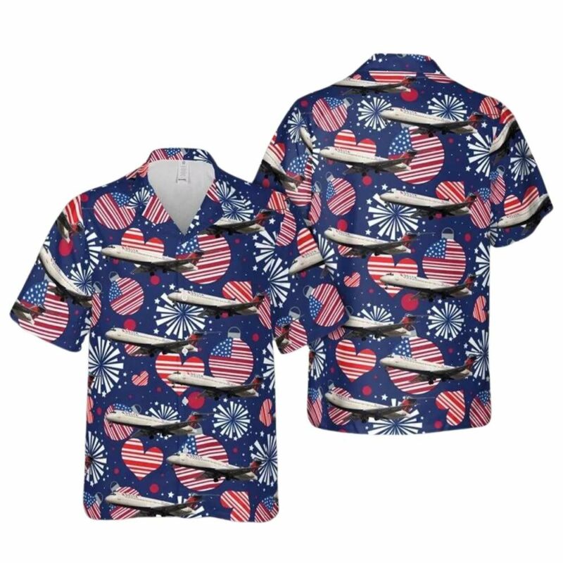 Delta air lines boeing 717 2bd 4th of july hawaiian shirt 1