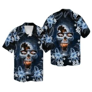 Denver Broncosskull Floral Flower Leaf Tropical Hawaiian Shirt