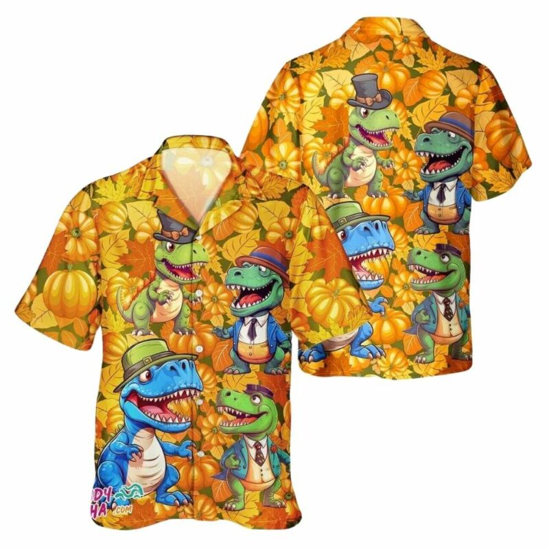 Dinosaur lover autumn pumpkin thanksgiving day hawaiian shirt 1