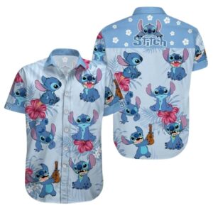 Disney Lilo Stitch Floral Flowers Funny Hawaiian Shirt