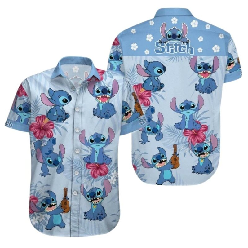Disney lilo stitch floral flowers funny hawaiian shirt 1