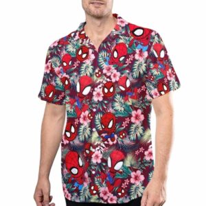 Disney Spiderman Superhero Face Floral Flower Hawaiian Shirt