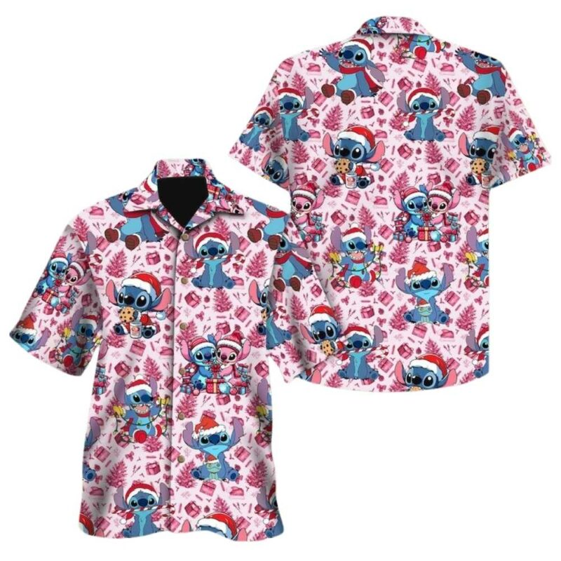 Disney stitch and angel aloha christmas hawaiian shirt 1