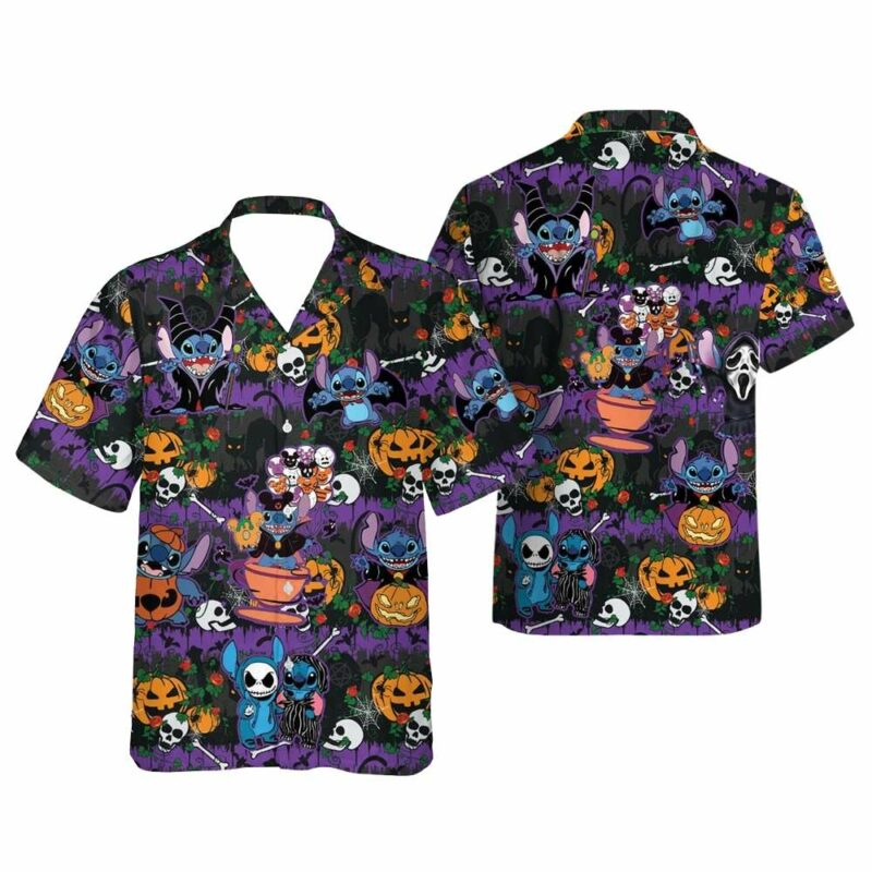 Disney stitch scary pumpkin halloween hawaiian shirt 1