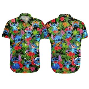 Disney Stitch Tropical Flower Pattern Summer Hawaiian Shirt