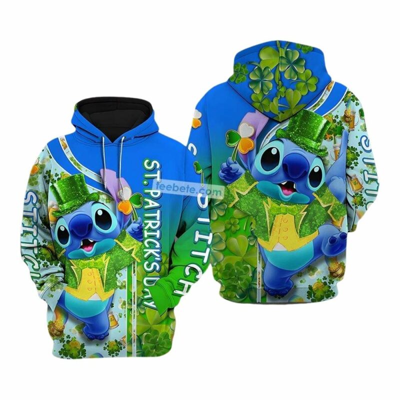 Disney stitch with st patrick day 3d hoodie 1