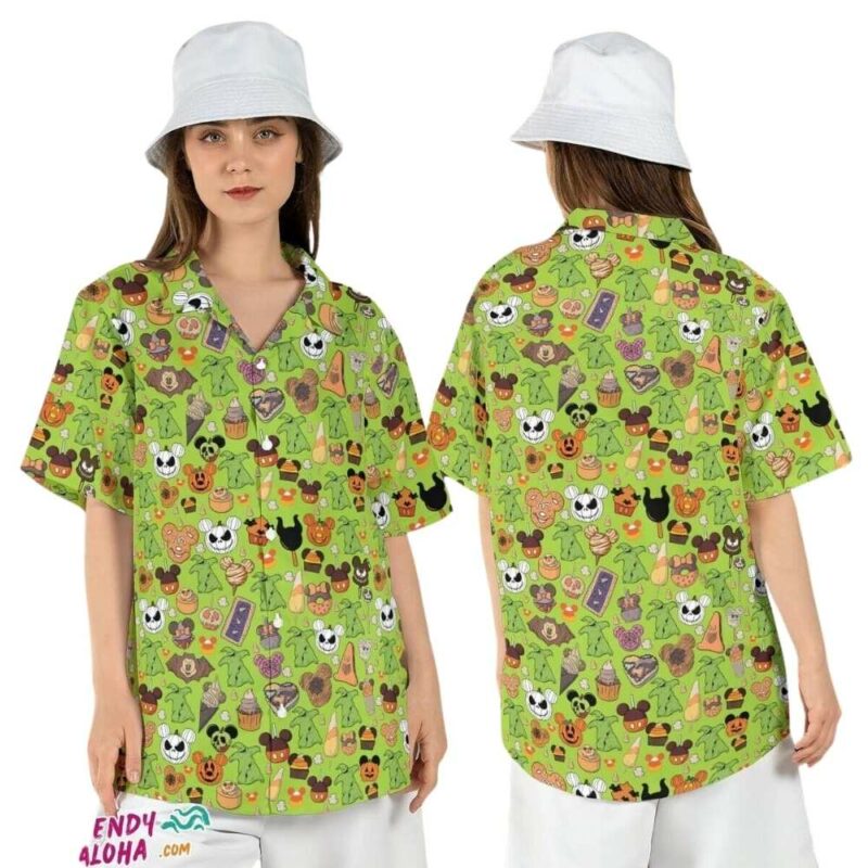 Disneyland halloween snacks mickey villains party hawaiian shirt 1