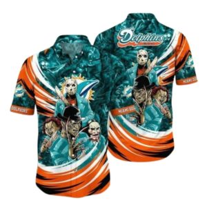 Dolphin Michael Myers Friends Halloween Aqua Hawaiian Shirt