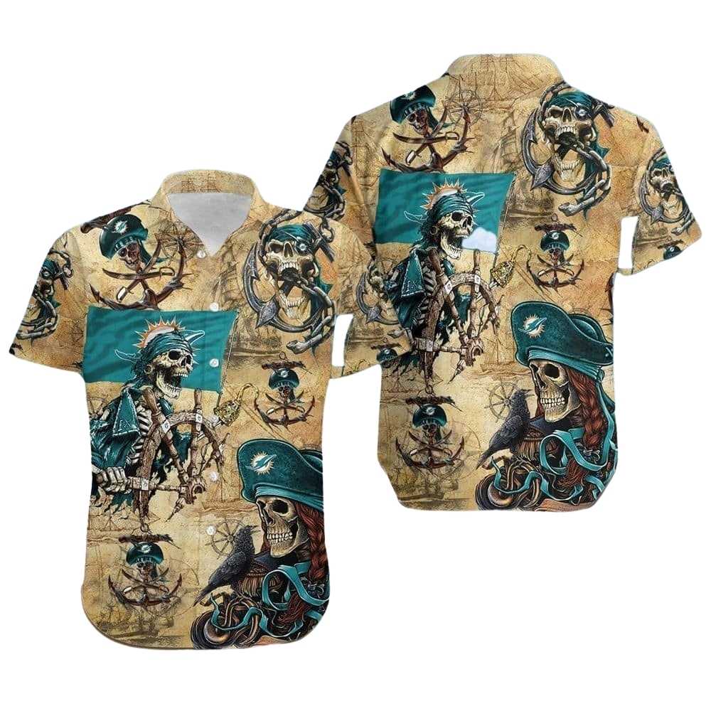 Dolphins pirates skull halloween hawaiian shirt 1