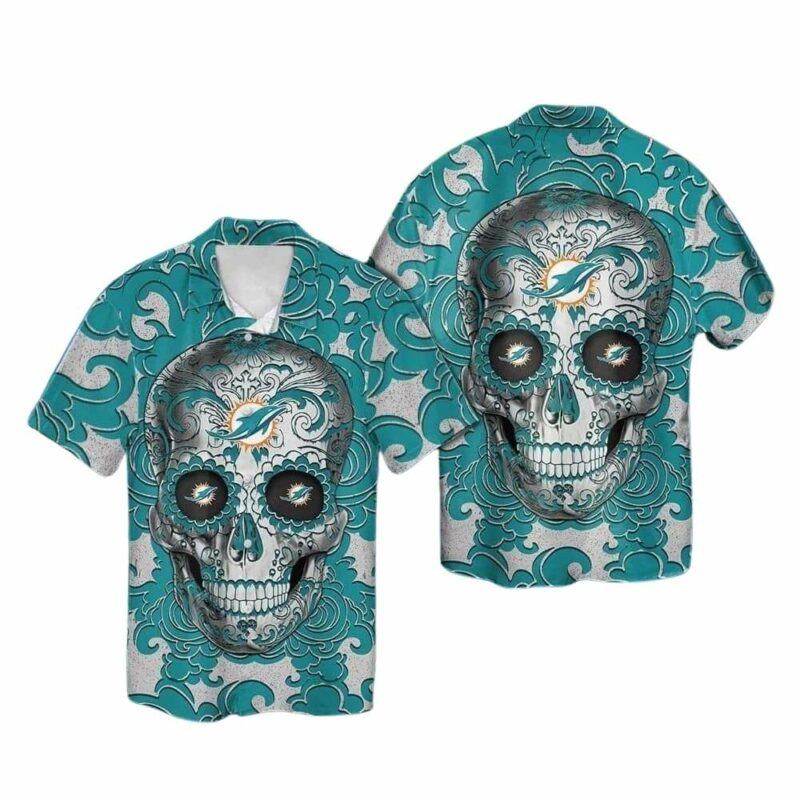 Dolphins sugarskull floral hawaiian shirt 1