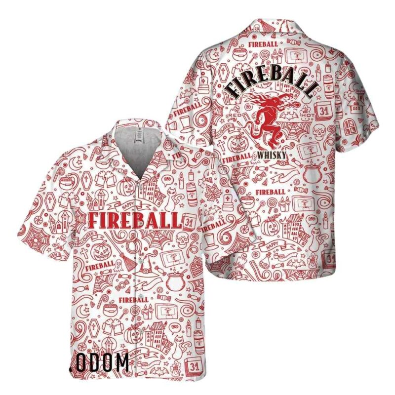 Doodle art fireball whisky hawaiian shirt 1