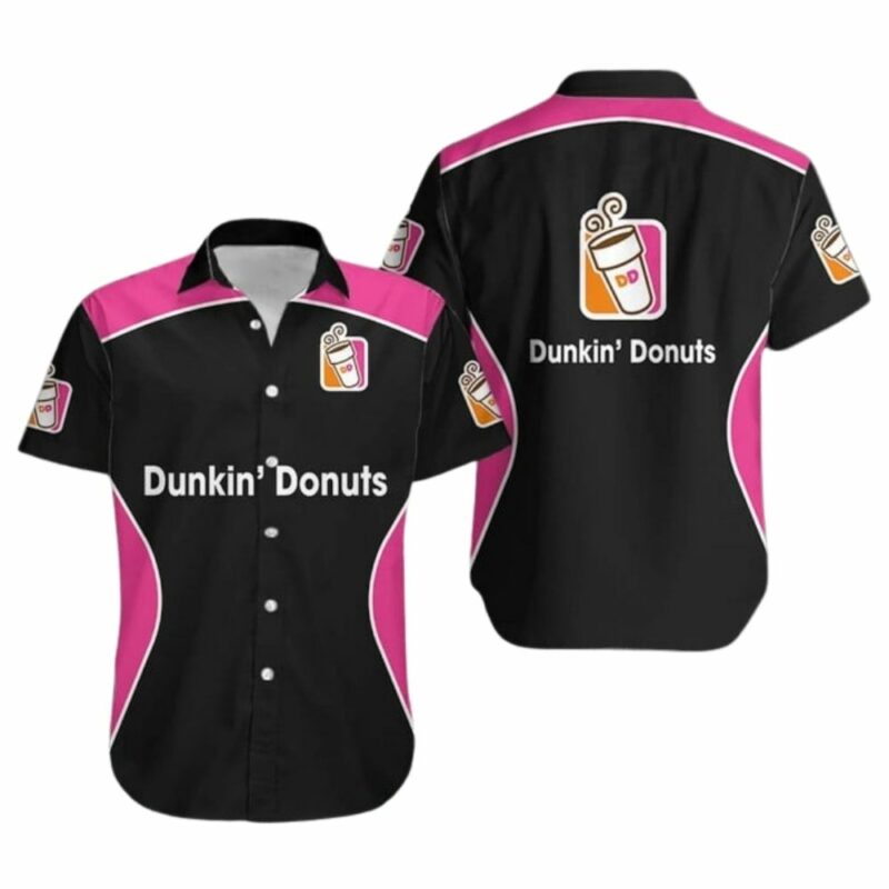 Dunkin Donuts Black And Pink Hawaiian Shirt