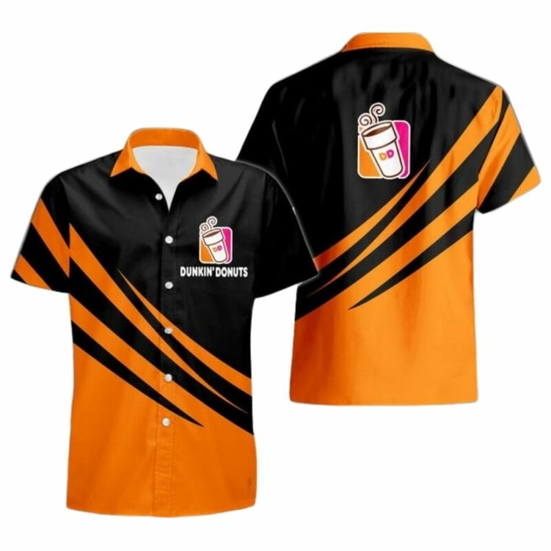 Dunkin Donuts Logo In My Heart Black And Orange Uniform Hawaiian Shirt