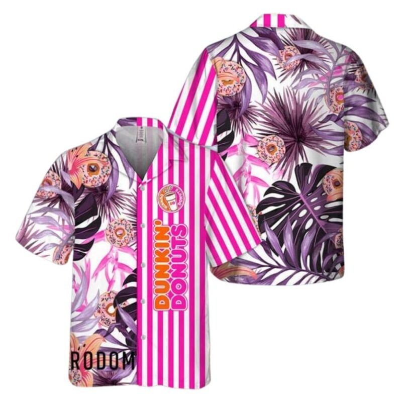 Dunkin Donuts Pattern Leaf Floral Hawaiian Shirt