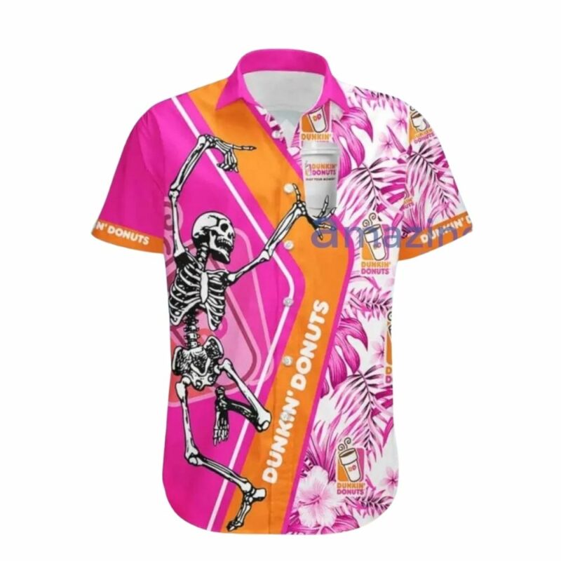 Dunkin Donuts Skeleton Dancing Happy Halloween Hawaiian Shirt