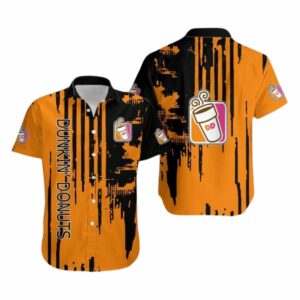 Dunkin' Donuts Stripe Black And Orange Hawaiian Shirt