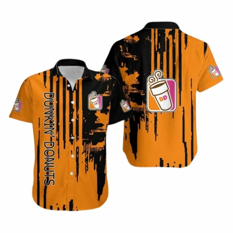 Dunkin Donuts Stripe Black And Orange Hawaiian Shirt