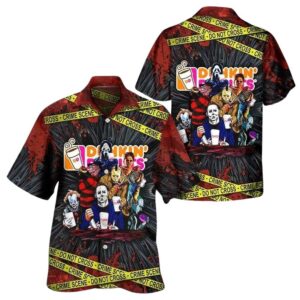 Dunkin Donuts Friends Horror Movie Characters Hawaiian Shirt