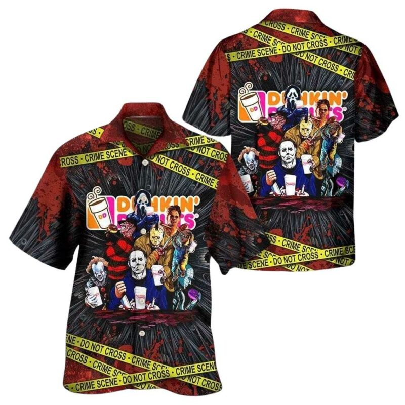Dunkin donuts friends horror movie characters hawaiian shirt 1