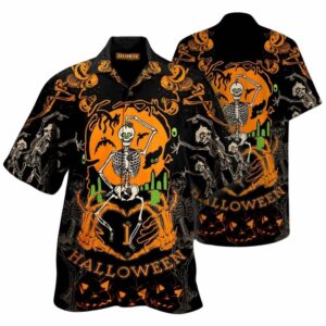 Elegance Dancing Skeleton Celebrating Halloween Hawaiian Shirt