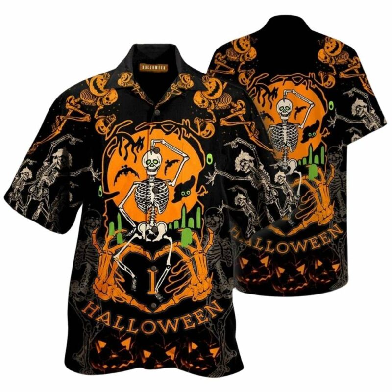 Elegance dancing skeleton celebrating halloween hawaiian shirt 1