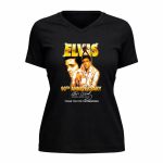 Elvis Presley 90th Anniversary Rock Roll Singer 1935 1977 For The Memories Signature 5 Womens V Neck.jpg