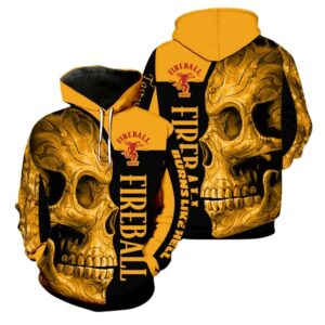Fireball Cinnamon Whisky Skull All Over Print Hoodie