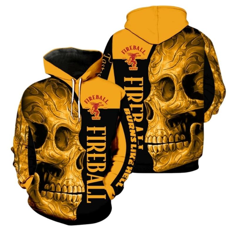Fireball cinnamon whisky skull 3d hoodie 1