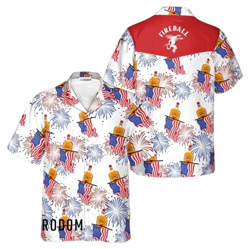 Fireball whiskey american flag fireworks hawaiian shirt 1 1