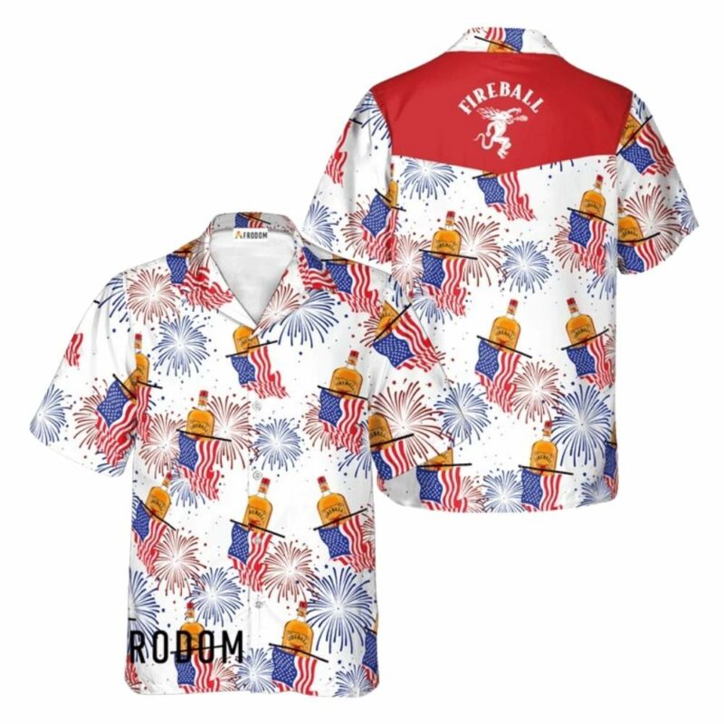 Fireball whiskey american flag fireworks hawaiian shirt 1