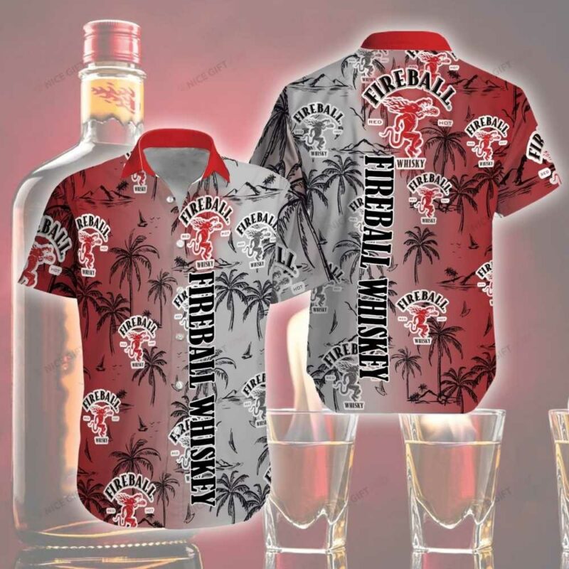 Fireball whiskey coconut beach tropical hawaiian shirt 1