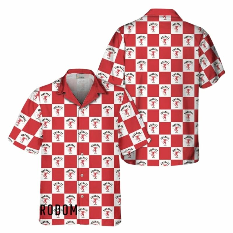 Fireball whisky checkerboard hawaiian shirt 1