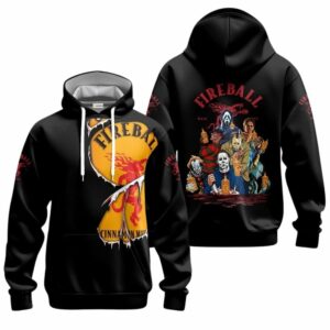Fireball Whisky Michael Myers And Friends Horror Halloween Characters All Over Print Hoodie