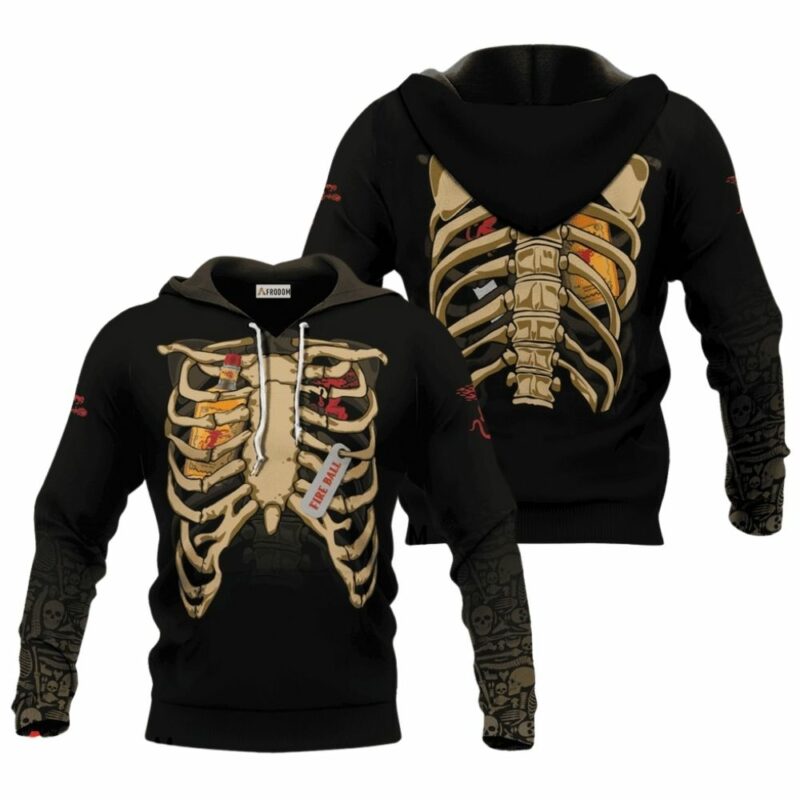 Fireball whisky skeleton ribcage 3d hoodie 1