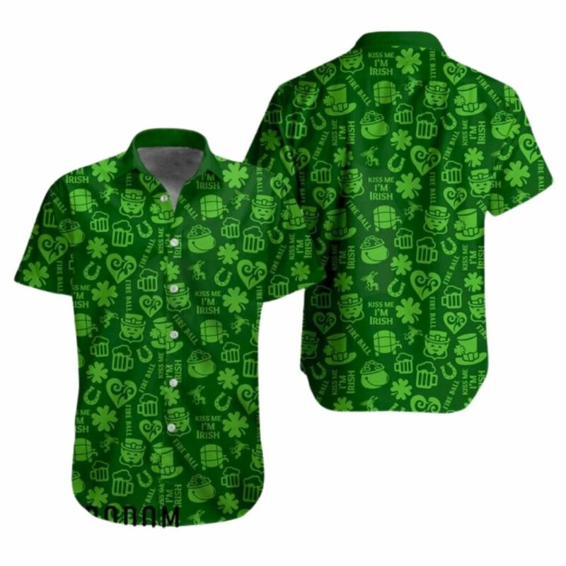 Fireball whisky st patricks day doodle pattern hawaiian shirt 1