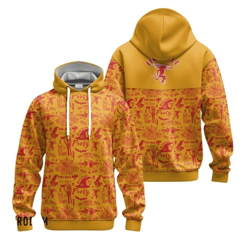 Fireball whisky yellow halloween patterns 3d hoodie 1