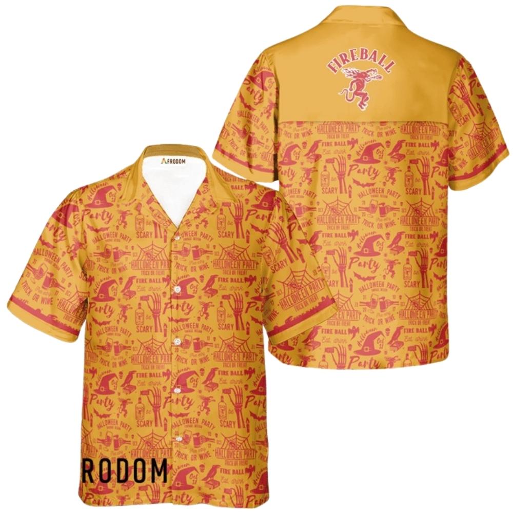 Fireball whisky yellow halloween patterns hawaiian shirt 1