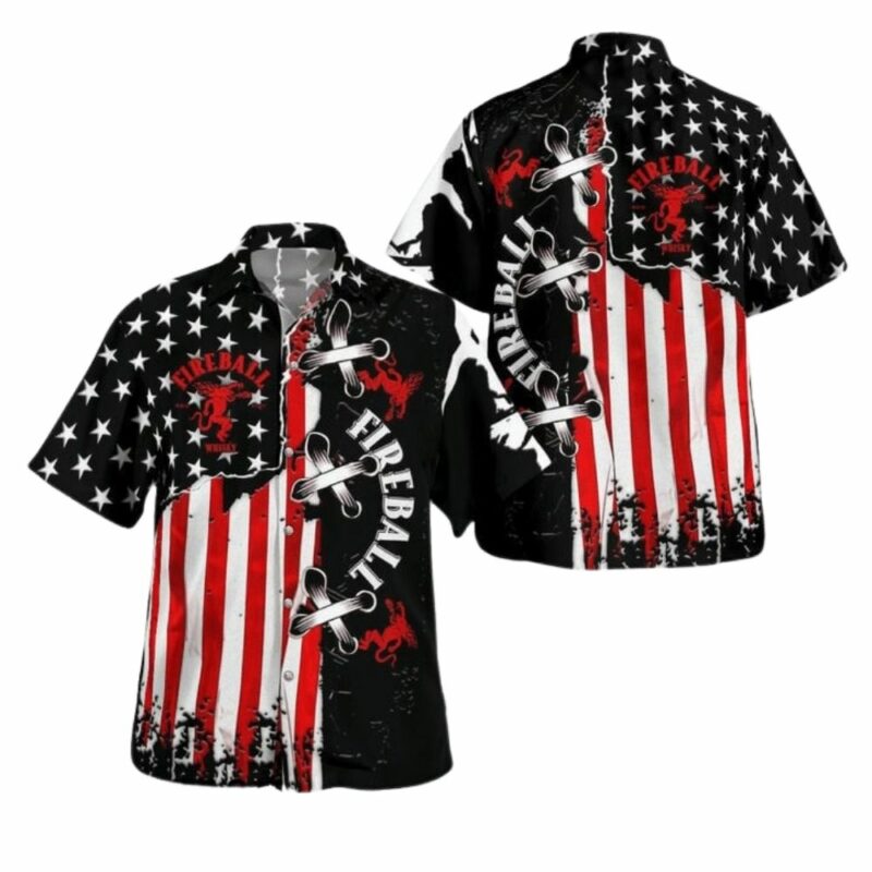 Fireball with flag americcan for 4th of july hawaiian shirt 1