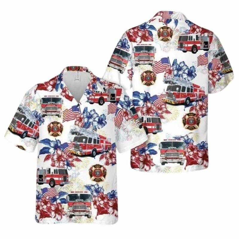 Firefighter fire truck for 4th of july hawaiian shirt 1