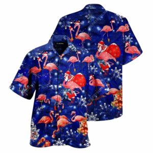Flamingos Celebrate Christmas Under Azure Skies Hawaiian Shirt