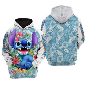 Flowers Stitch Disney Cartoon Graphic All Over Print Hoodie