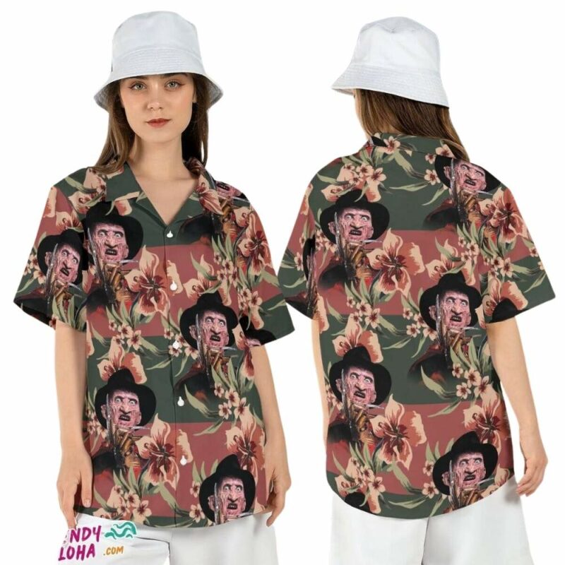 Freddy floral summer nightmare elm street horror hawaiian shirt 1