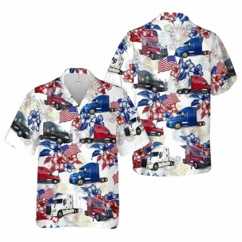 Freightliner cascadia floral flower for 4th of july hawaiian shirt 1
