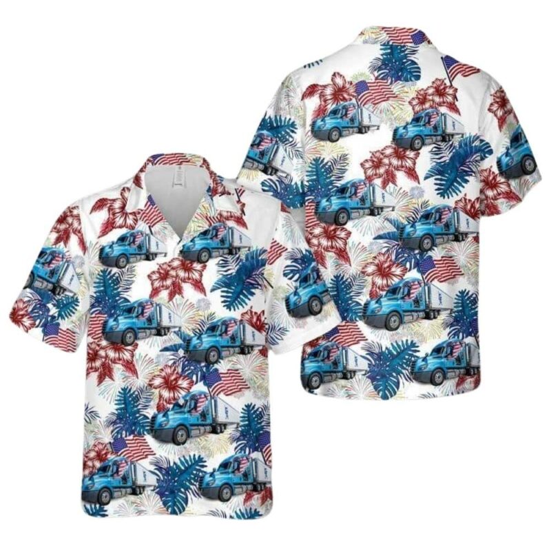 Freightliner new cascadia continental patriotic truck 4th of july hawaiian shirt 1
