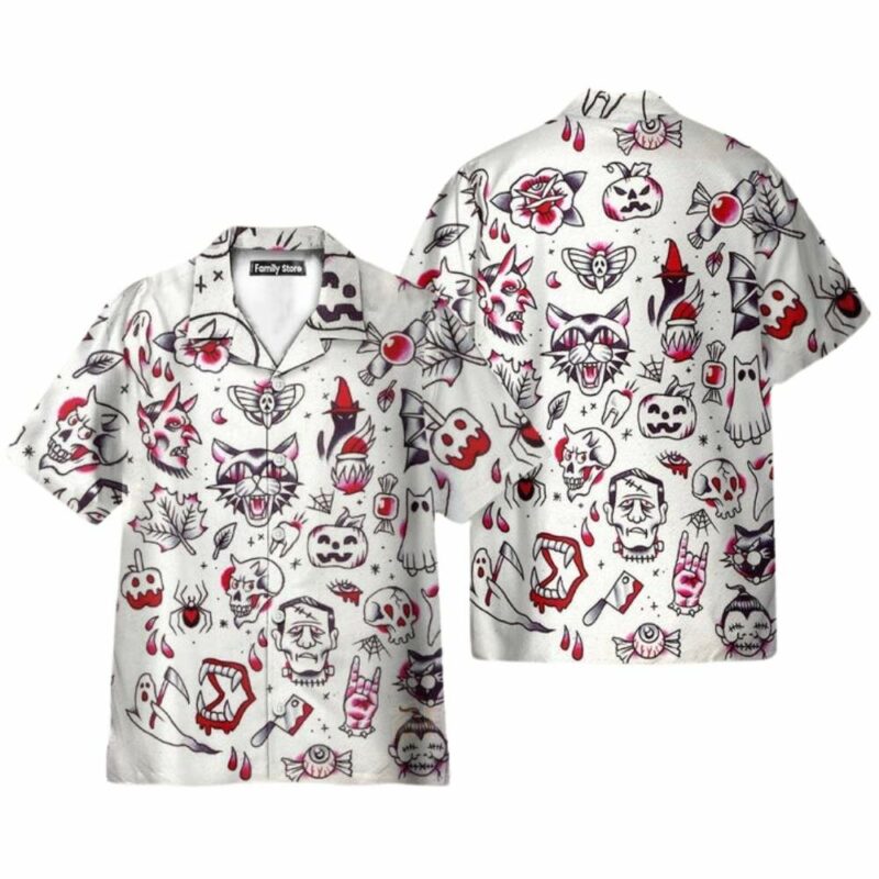 Fun halloween elements tattoo hawaiian shirt 1