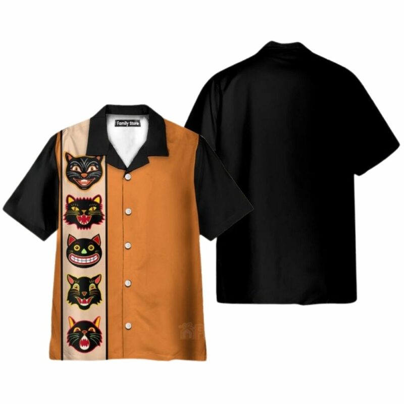 Funny black cats face halloween hawaiian shirt 1