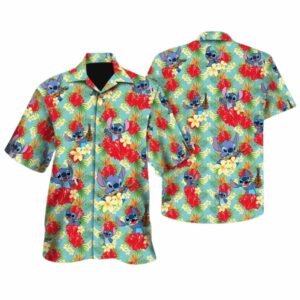 Funny Lilo And Stitch Guitar Floral Pattern Hawaiian Shirt