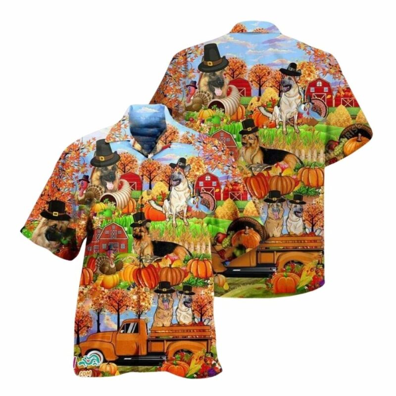 German shepherd dog lovers happy thanksgiving hawaiian shirt 1